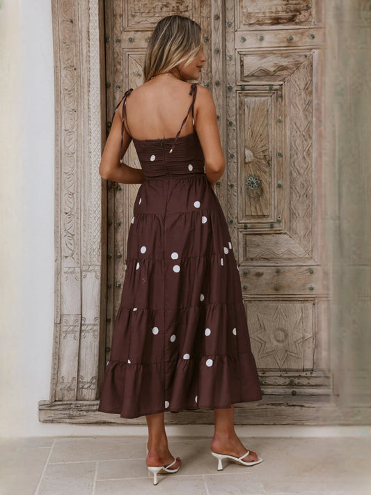 Chocolate midi formal dress with printed pattern, alternate view