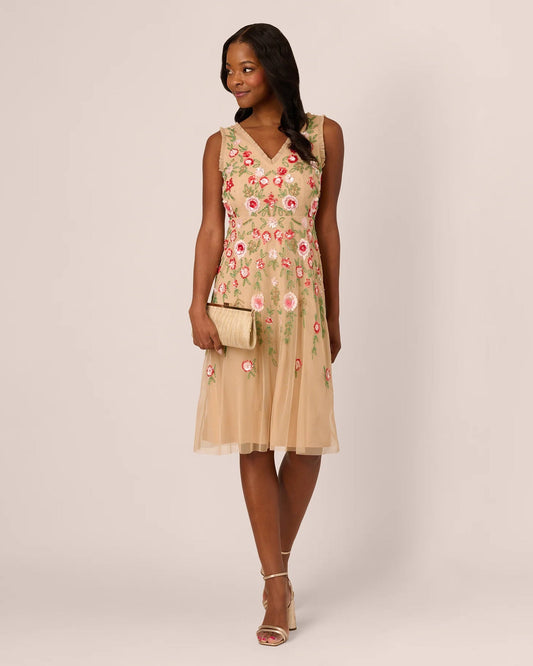 Floral Print Sleeveless A-Line Midi Mother of the Bride Dress for Wedding Ceremony