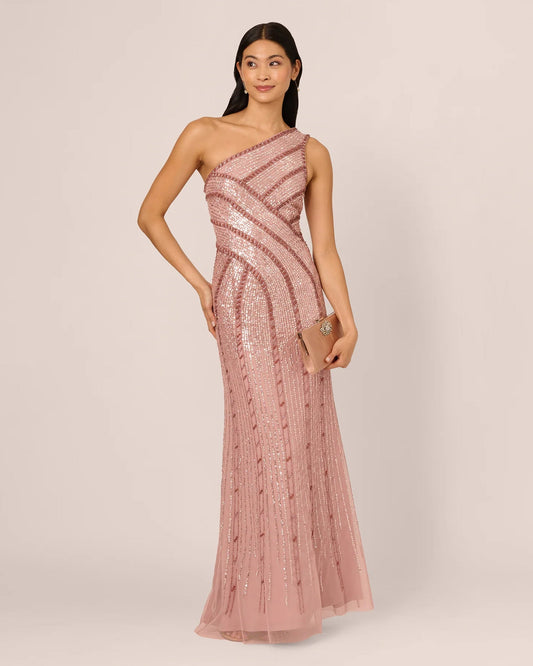 Embellished One-Shoulder Mermaid Maxi Mother of the Bride Dress for Reception Dinner