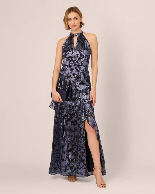 Ruffle Halter Neck A-Line Maxi Mother of the Bride Dress for Evening Wedding