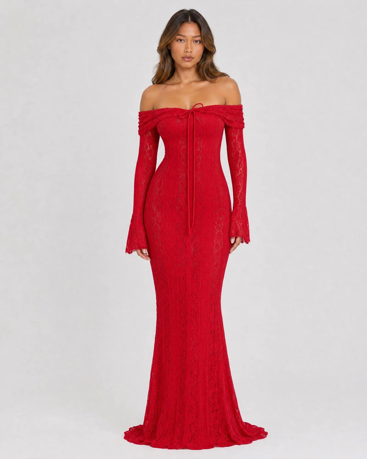 off-shoulder bell sleeve lace mermaid formal dress - image 1