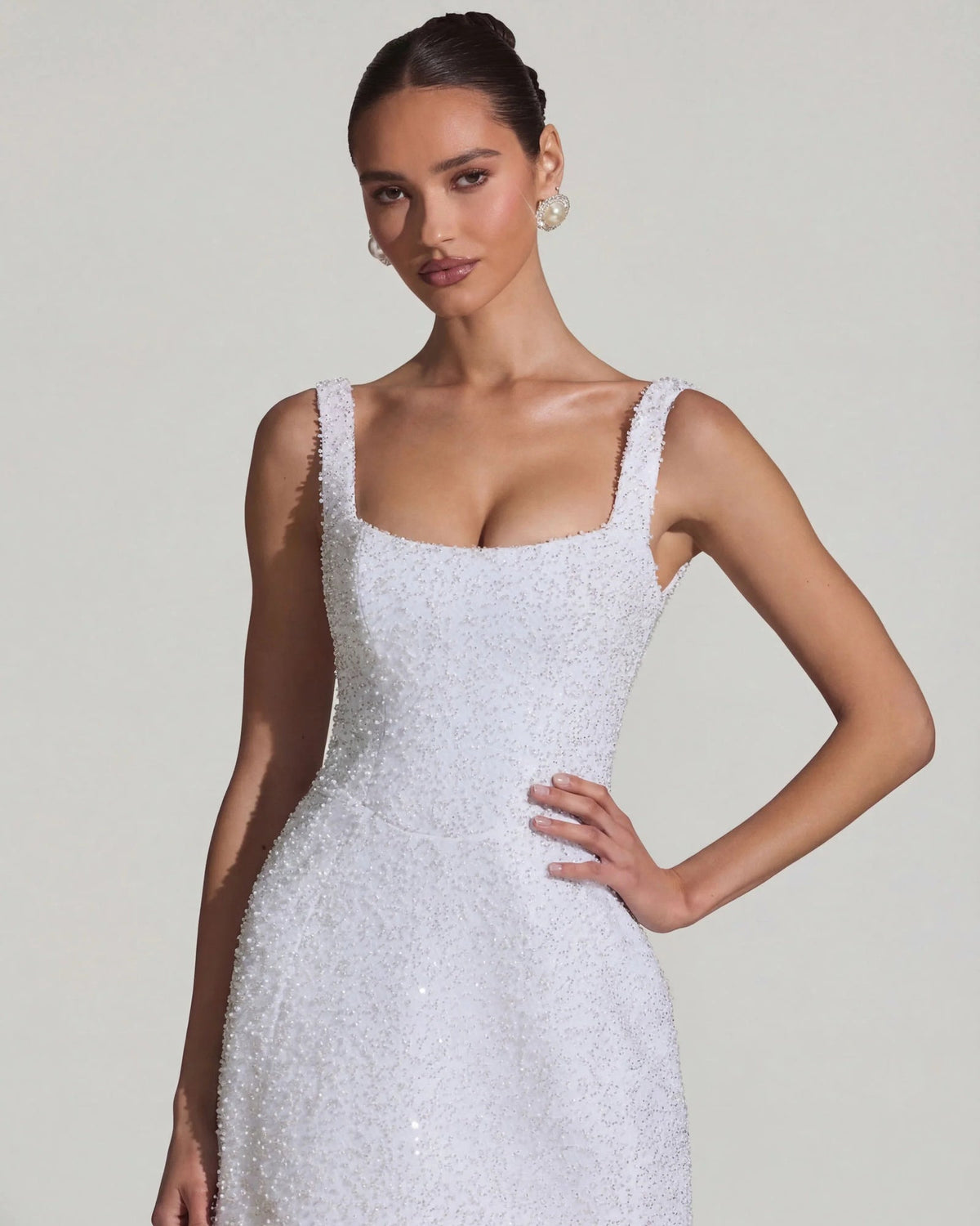 dominique embellished structured a-line white mini homecoming dress - image 1