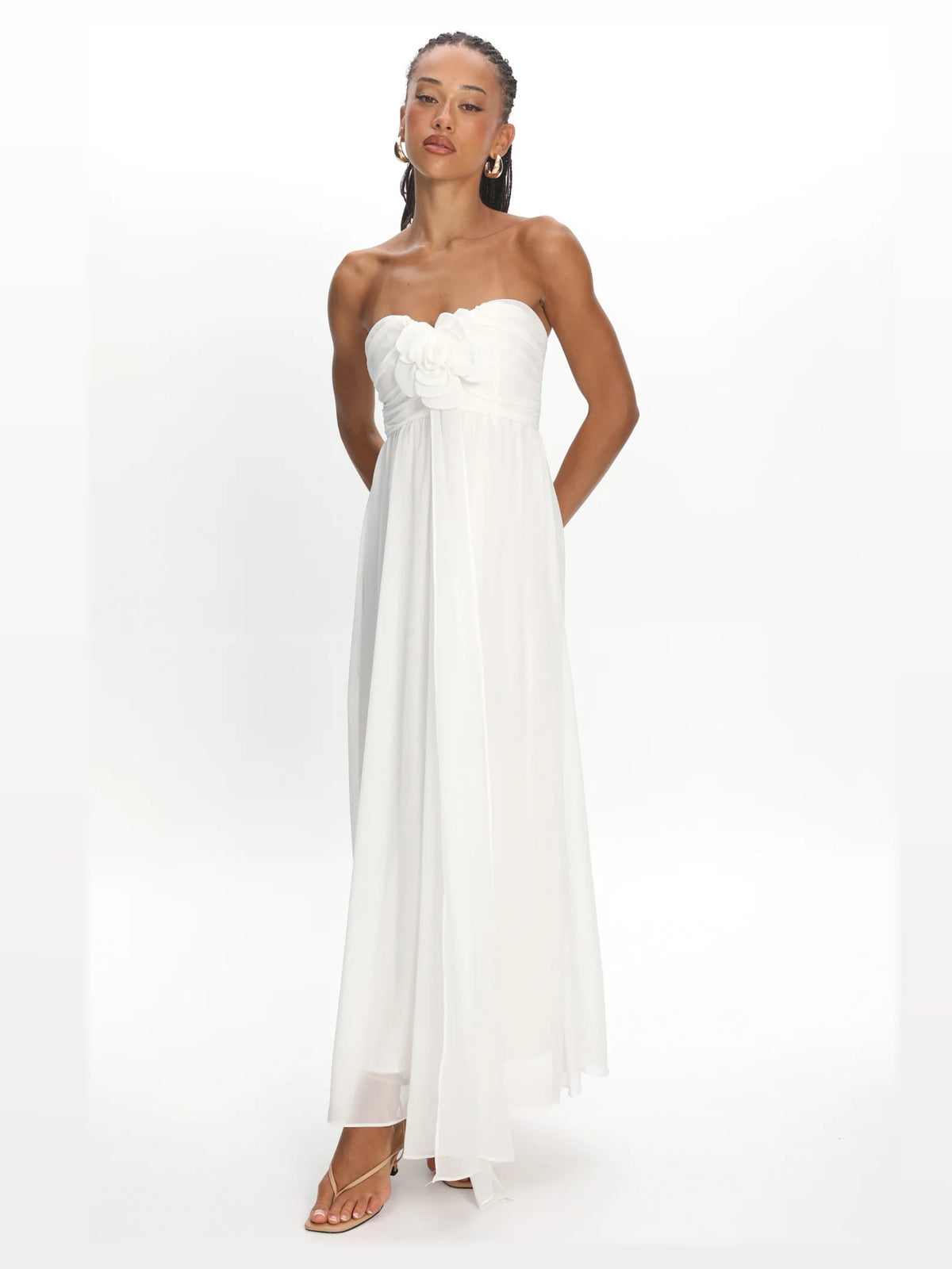Oyster formal dress with a-line silhouette and maxi length