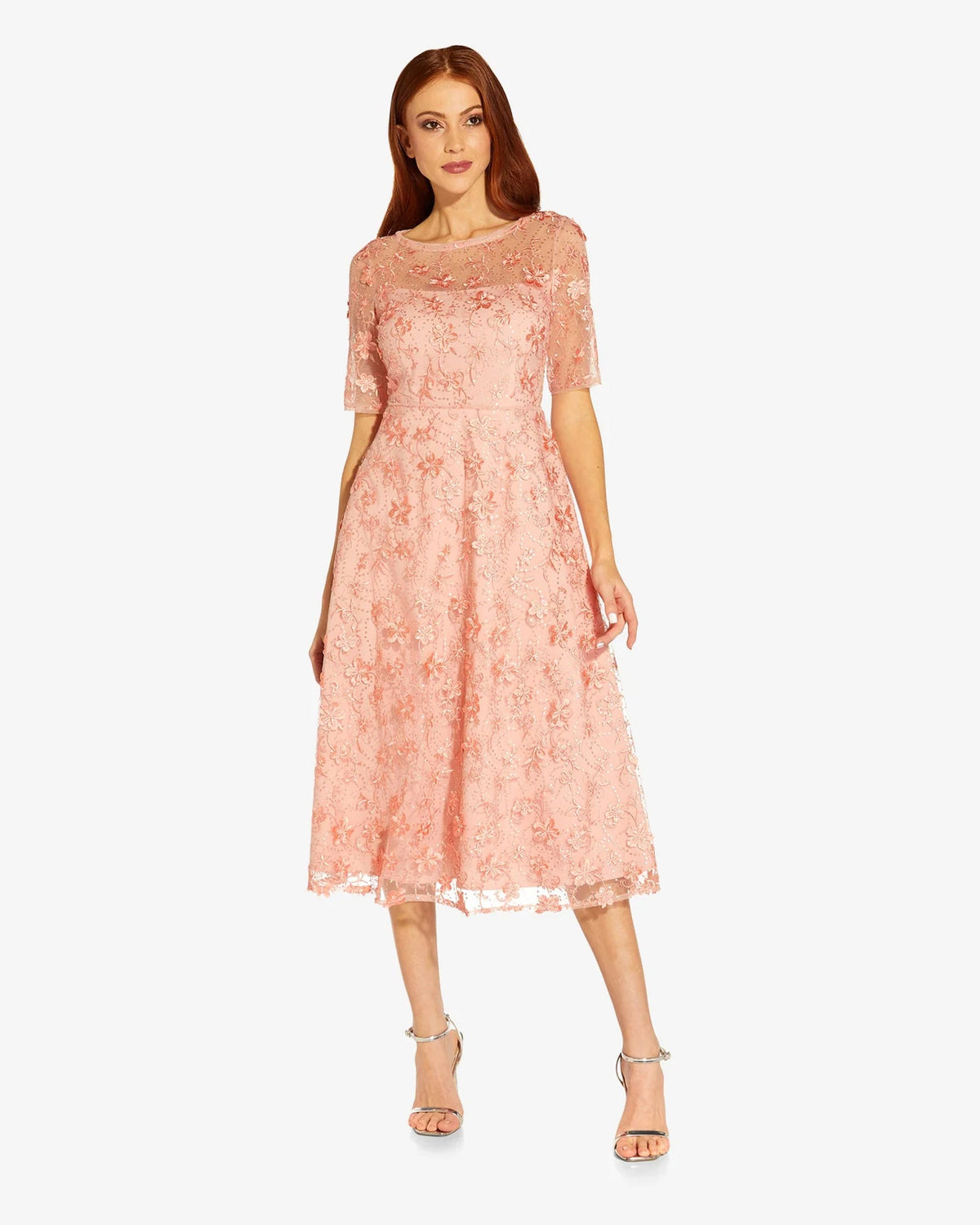 illusion neck fit-and-flare tea-length mother of the bride dress - image 1