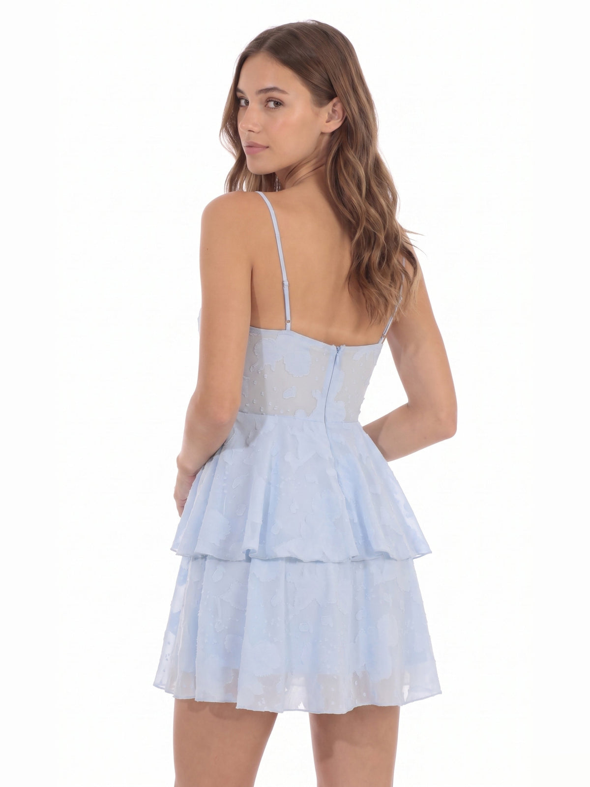 Light Blue homecoming dress with a-line silhouette and mini length