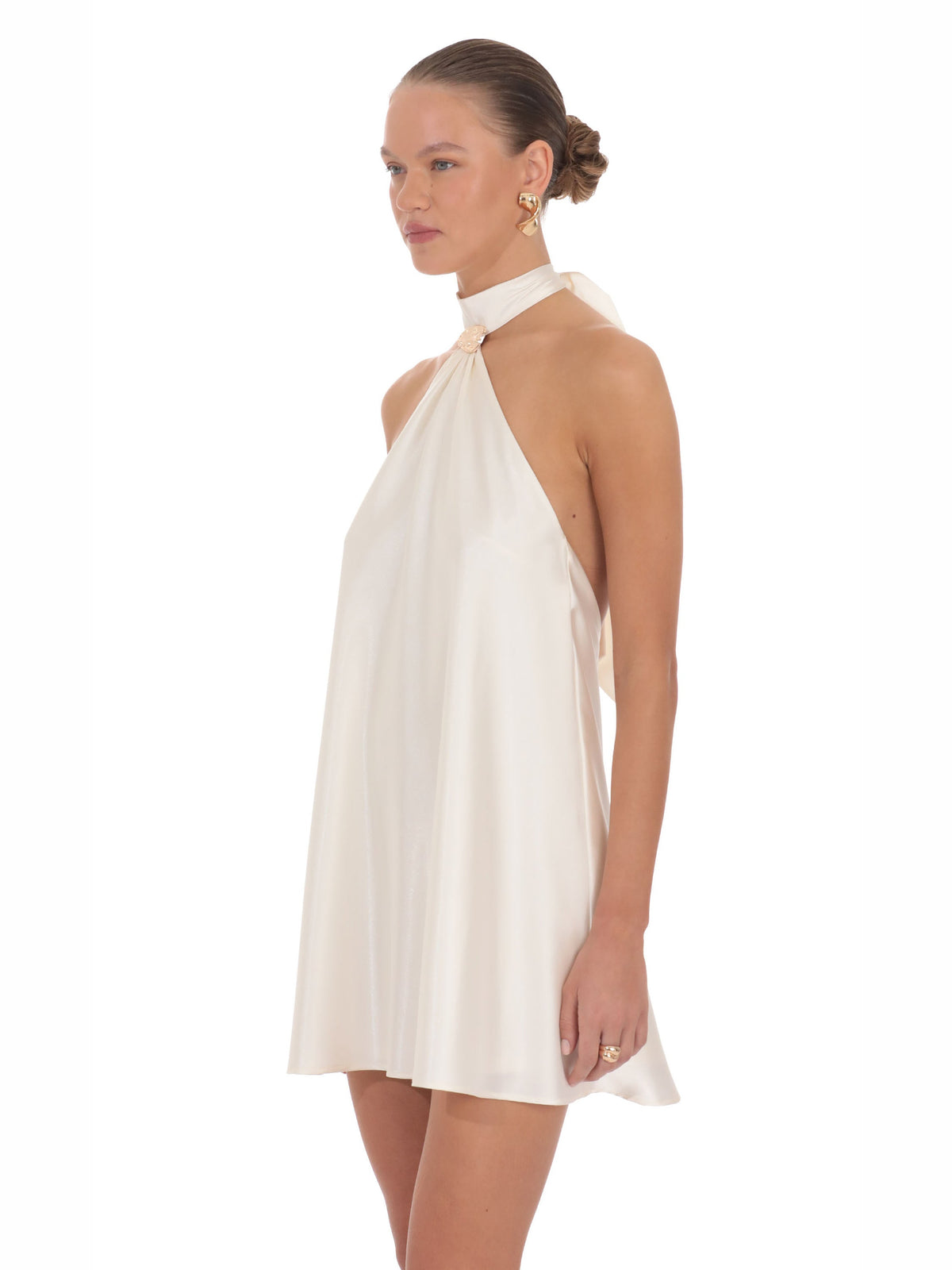 White homecoming dress with a-line silhouette and mini length