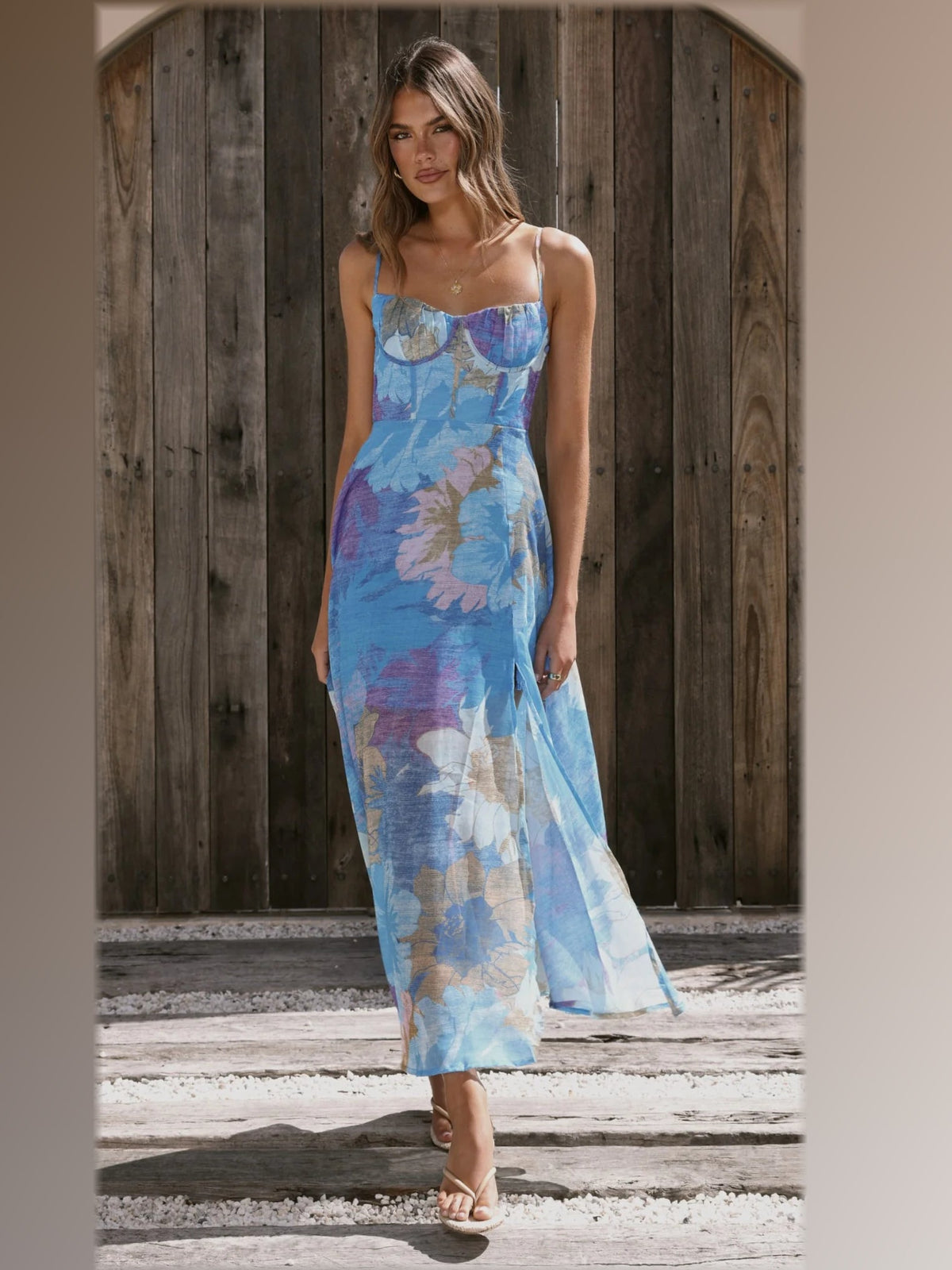 Teal formal dress with a-line silhouette and maxi length