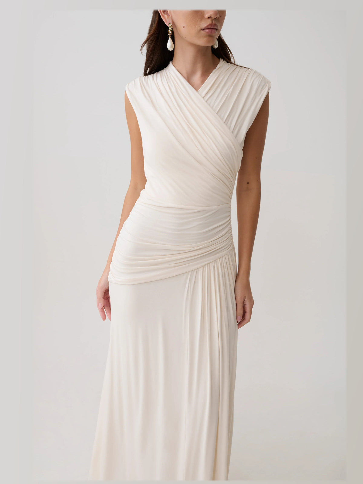 Ivory formal dress with a-line silhouette and maxi length