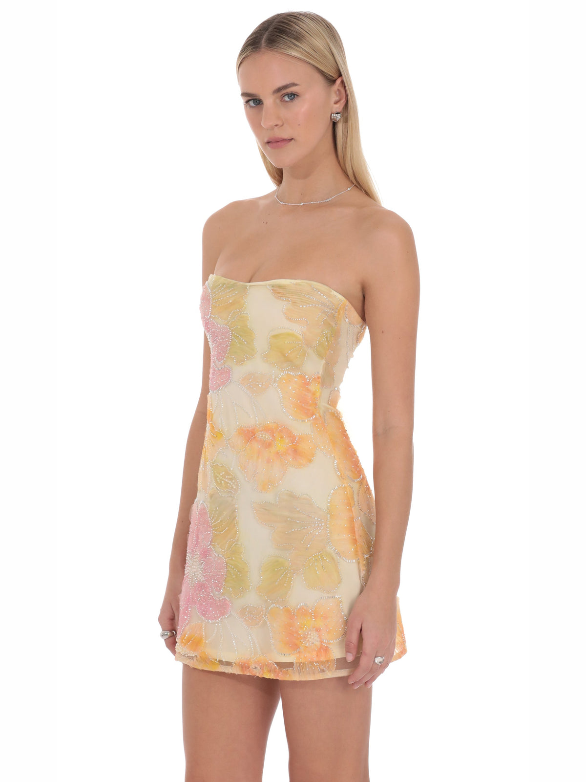 Cream homecoming dress with a-line silhouette and mini length
