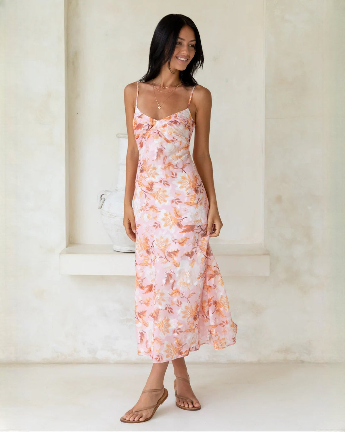 sleeveless satin a-line maxi bridesmaid dress - image 1