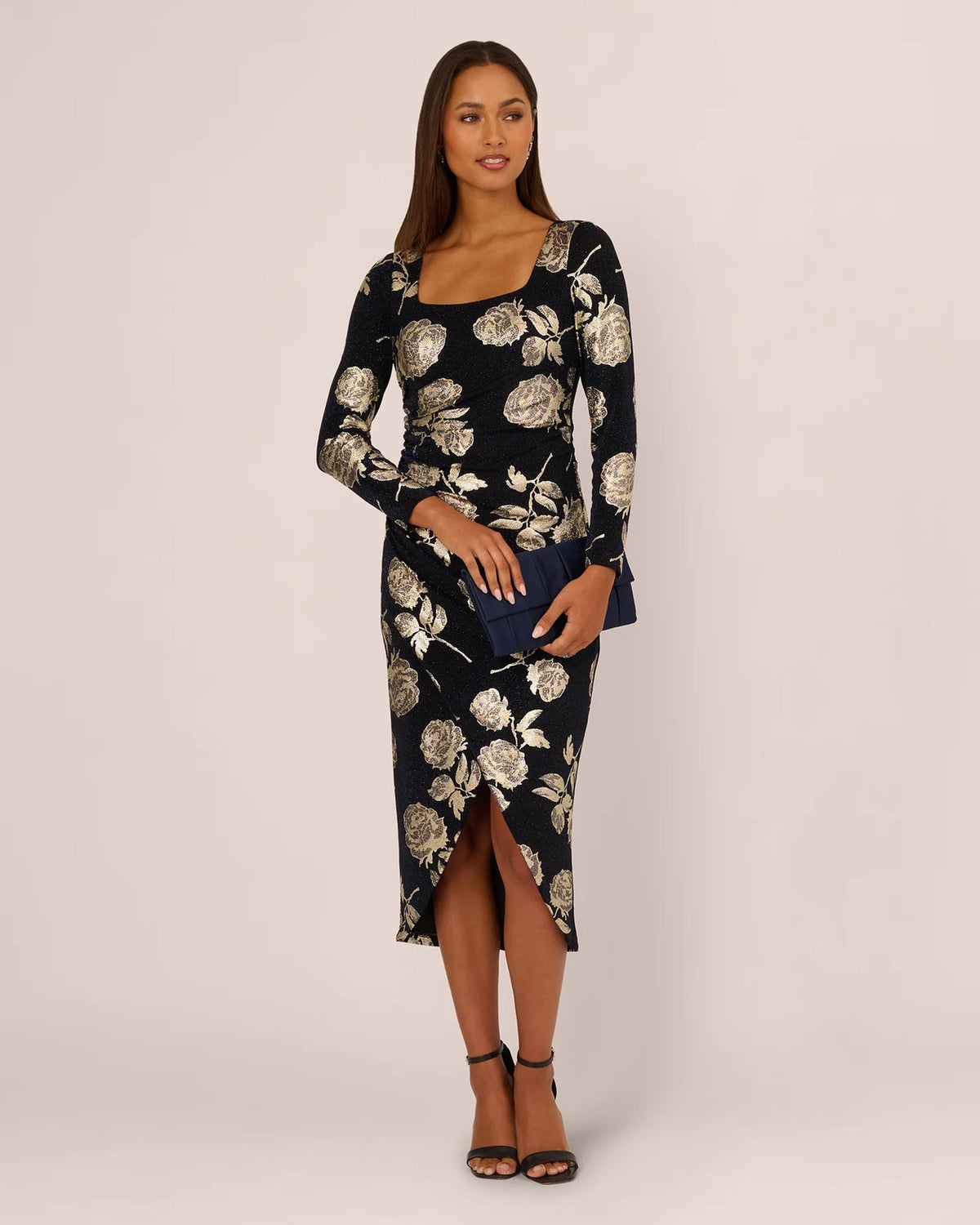 long-sleeve a-line midi mother of the bride dress - image 1