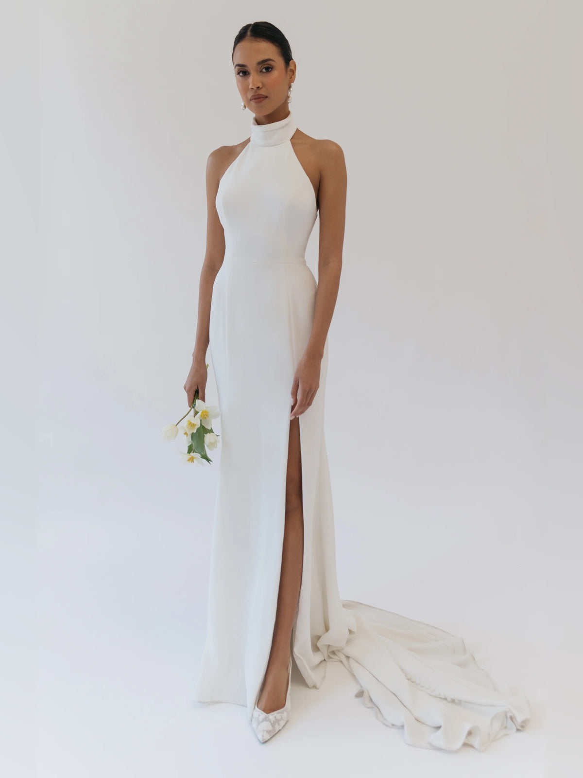 halter neck fit-and-flare floor-length formal dress - image 1