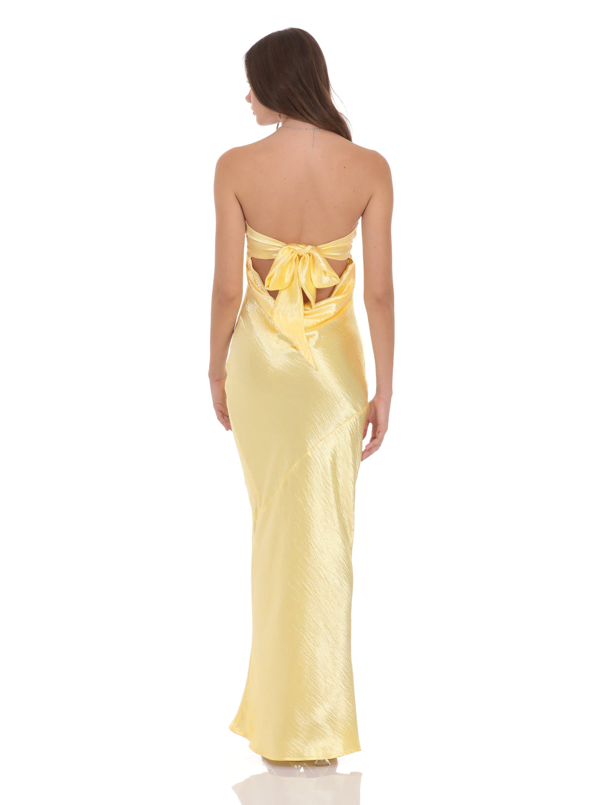 Yellow bridesmaid dress with a-line silhouette and maxi length