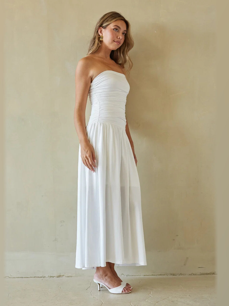 Navy formal dress with a-line silhouette and maxi length