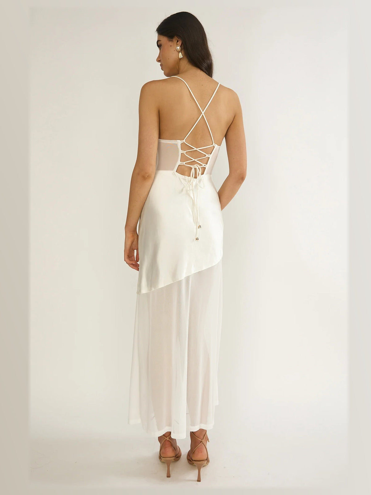 Oyster formal dress with a-line silhouette and maxi length