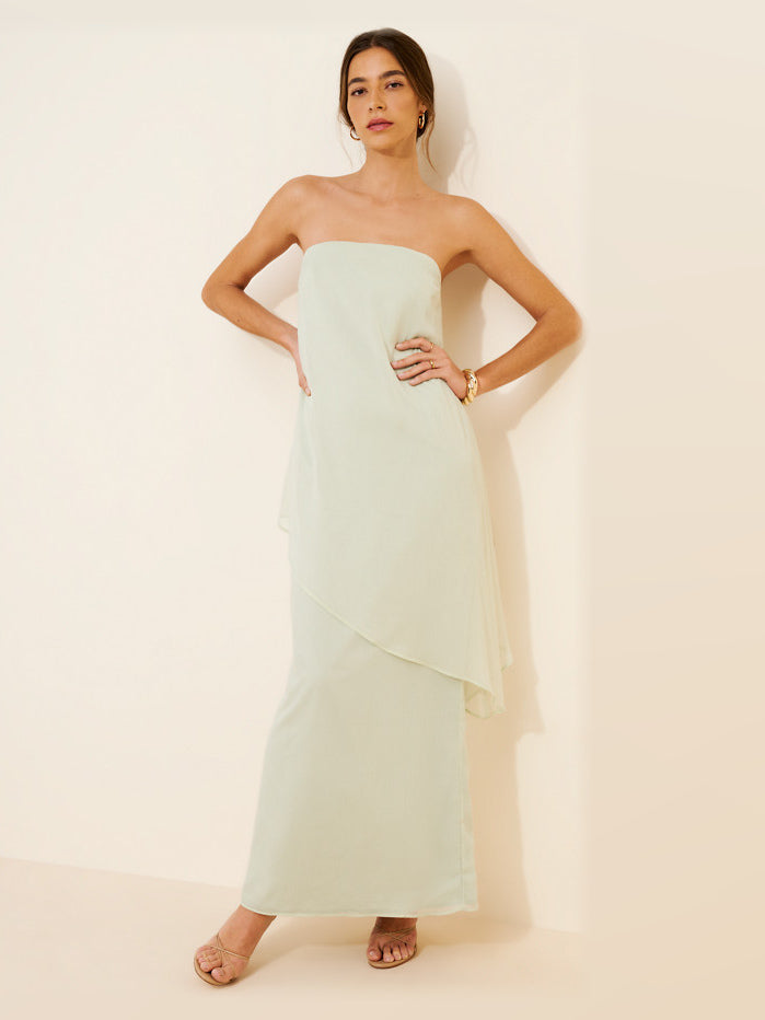 Pale Mint maxi formal dress, front full-length view showing the neckline