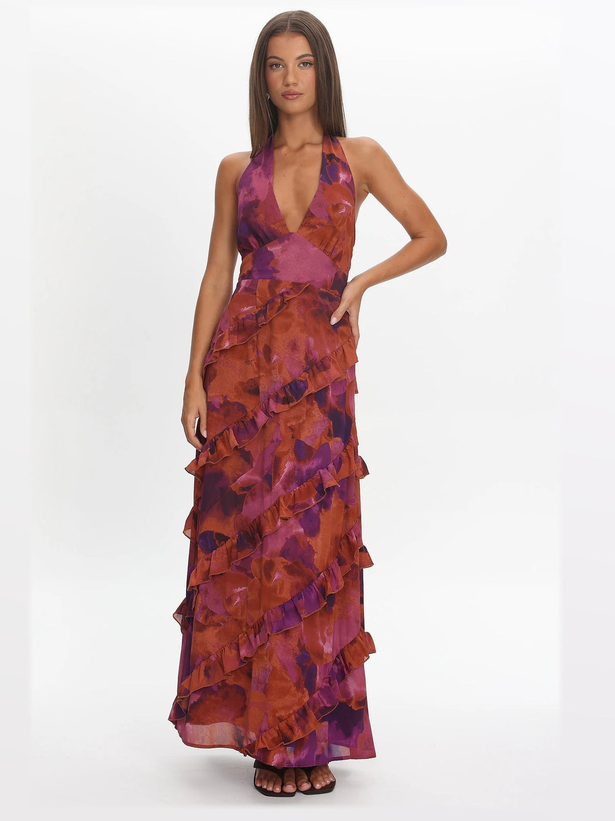 Rose formal dress with a-line silhouette and maxi length