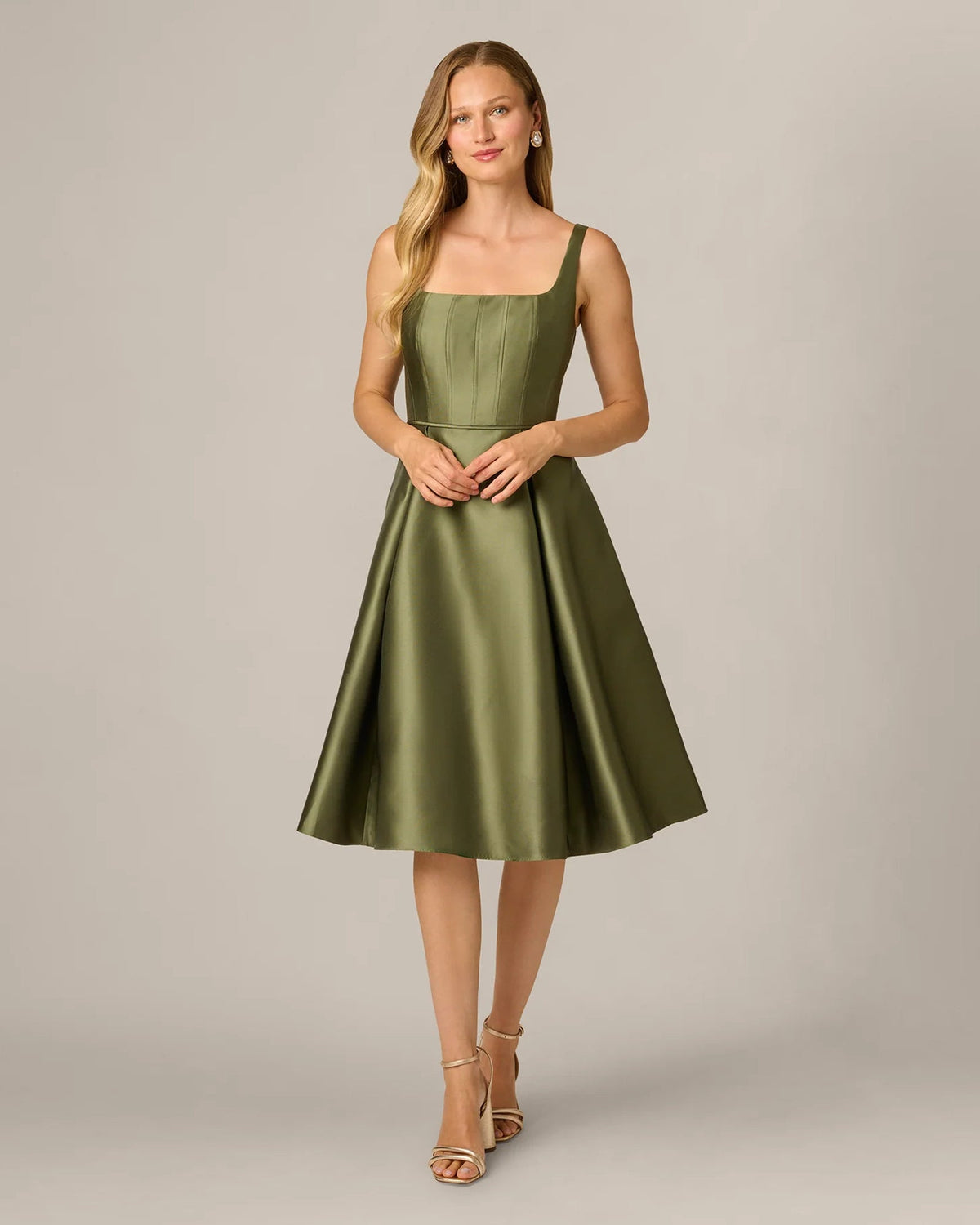 square neck fit-and-flare midi mother of the bride dress - image 1
