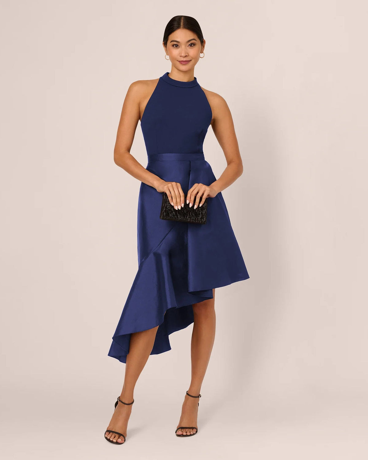 halter neck asymmetrical midi mother of the bride dress - image 1
