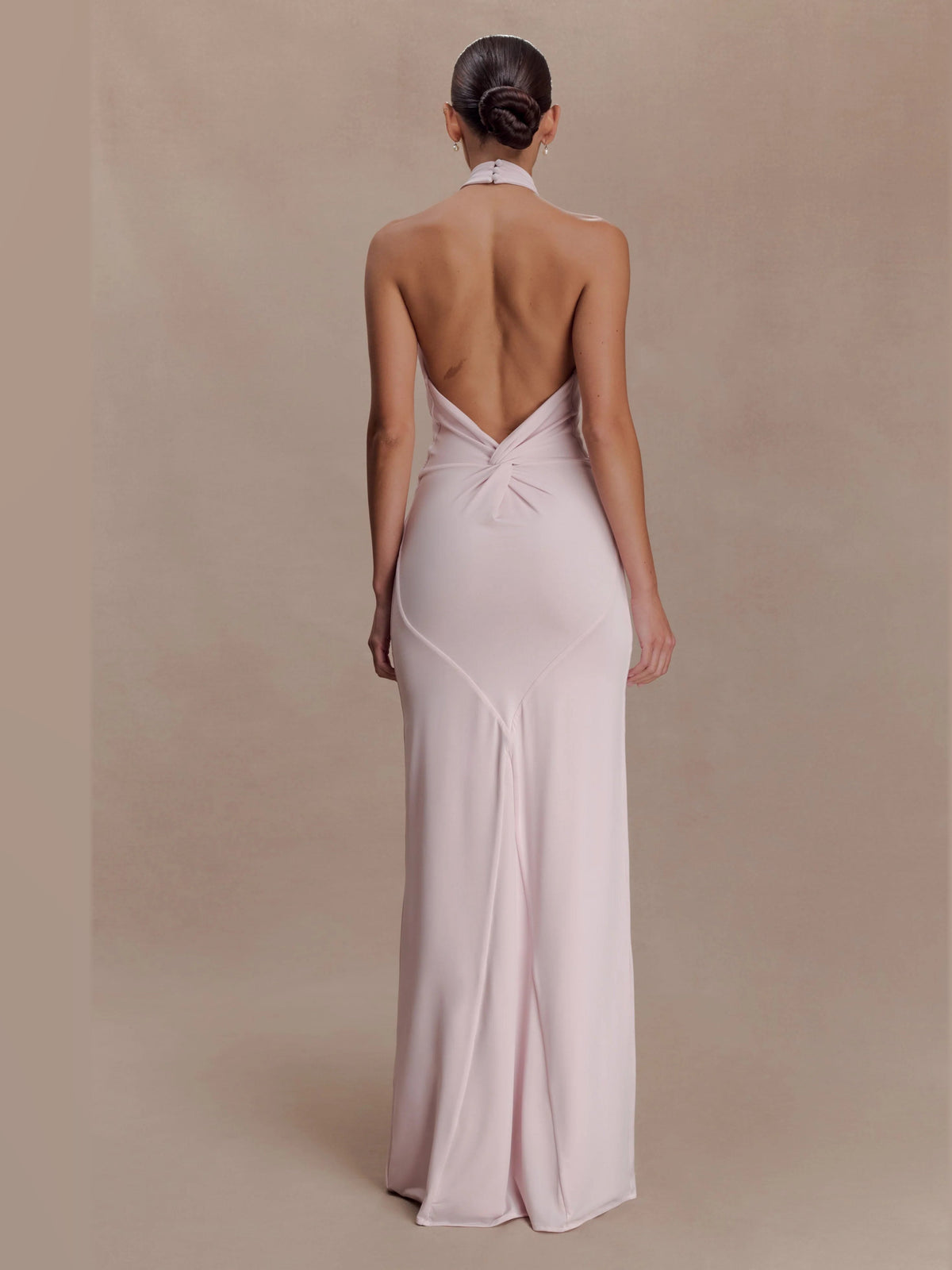 Pale Pink formal dress with a-line silhouette and maxi length