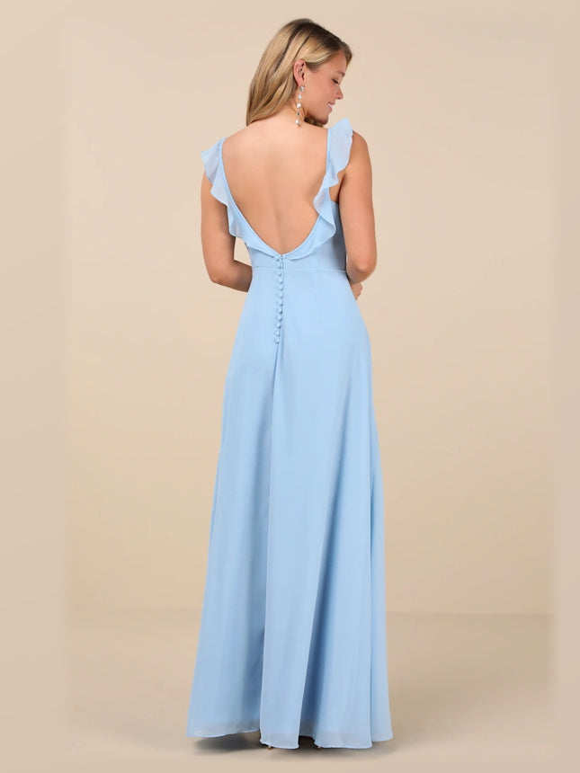 Light Blue formal dress with a-line silhouette and maxi length