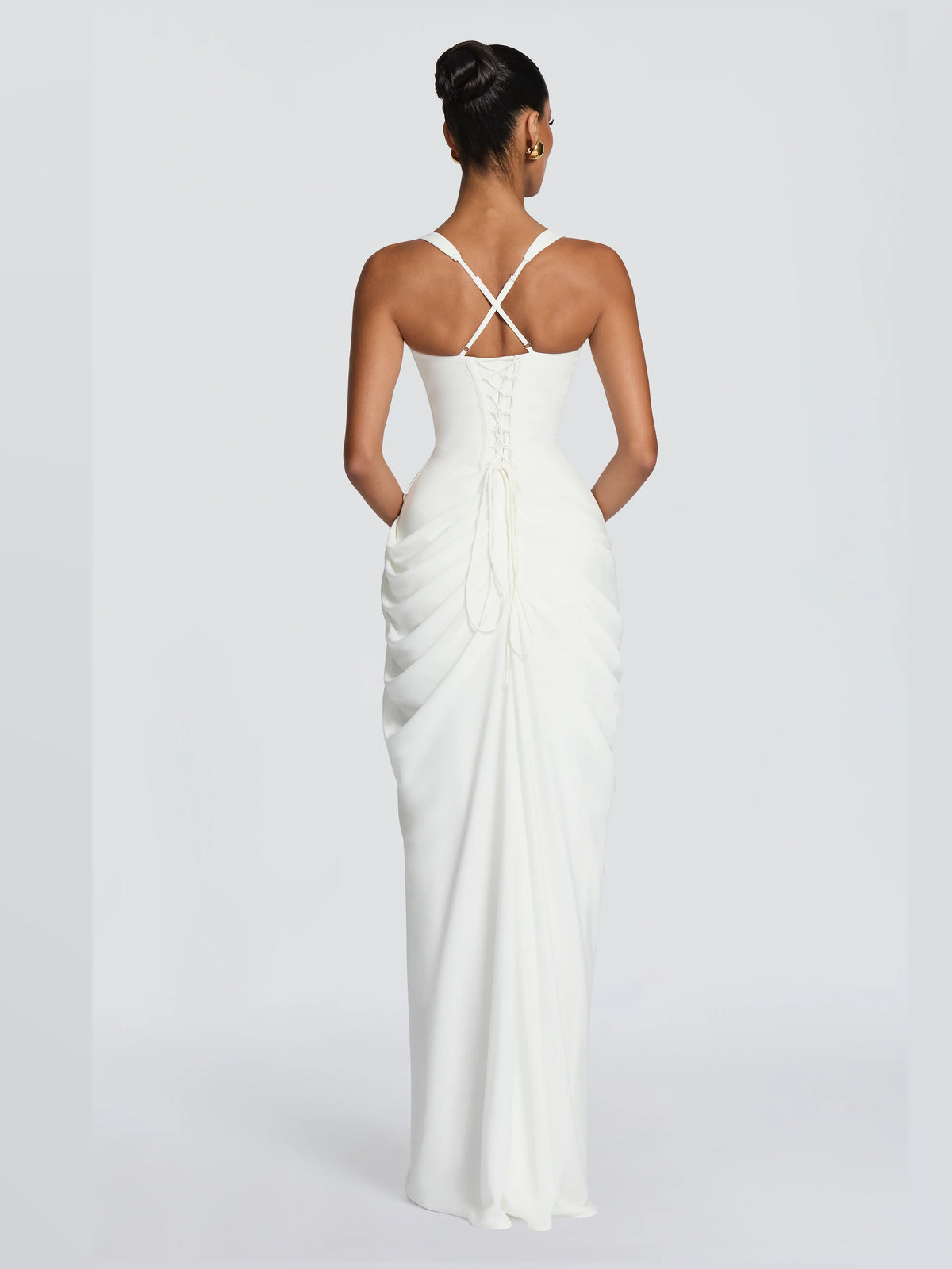 Ivory formal dress with a-line silhouette and maxi length