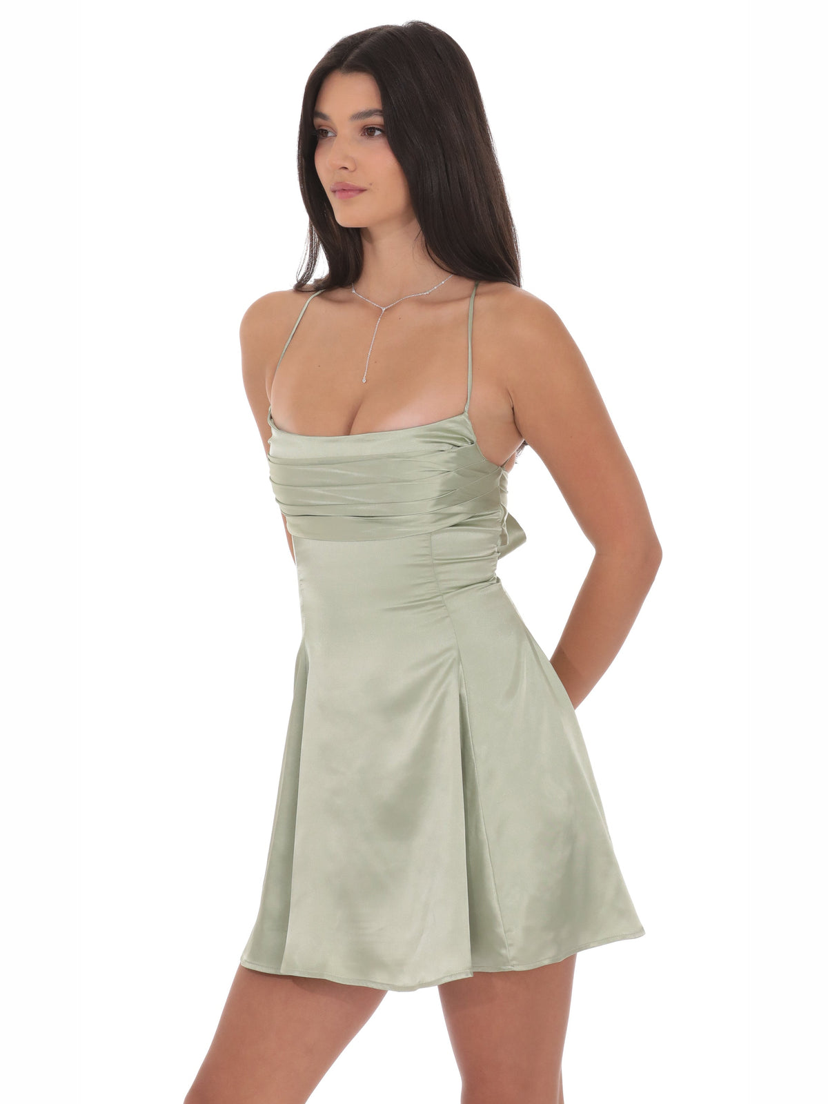 Sage homecoming dress with a-line silhouette and maxi length