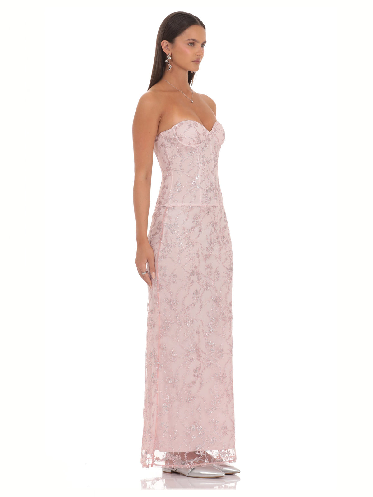 Blush Pink bridesmaid dress with a-line silhouette and maxi length