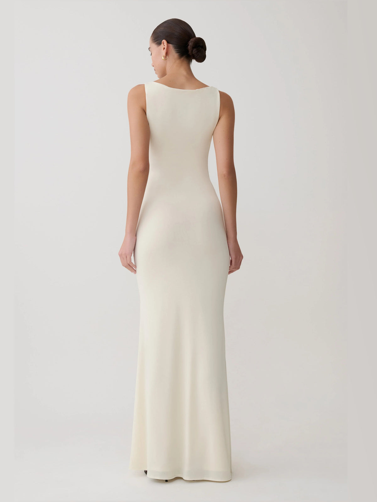 Bone formal dress with a-line silhouette and maxi length