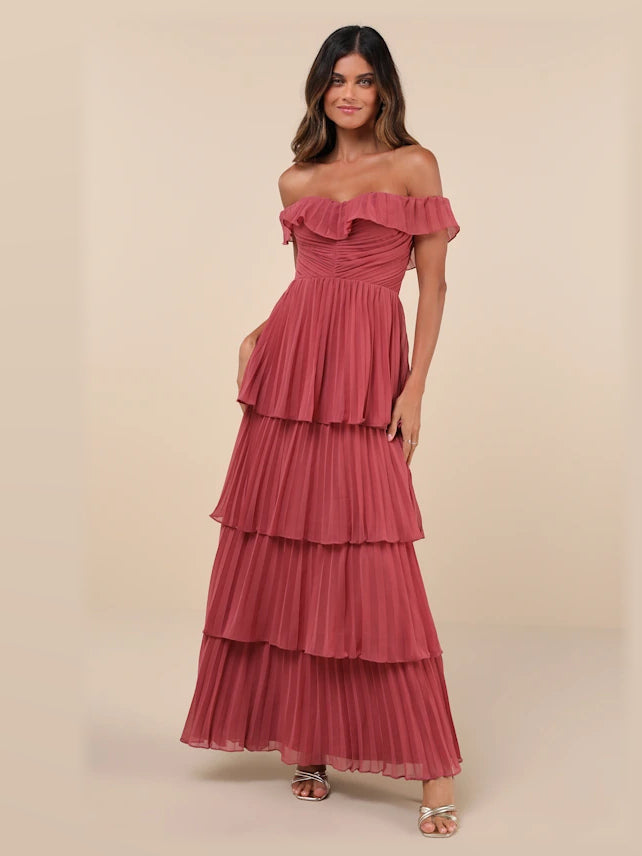 Rusty Rose formal dress with a-line silhouette and maxi length