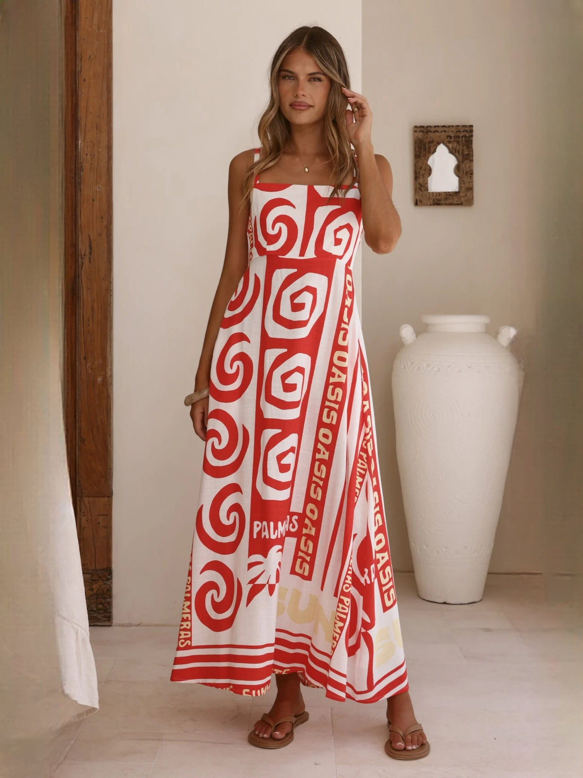 Print a-line maxi formal dress with printed pattern, full-length front view