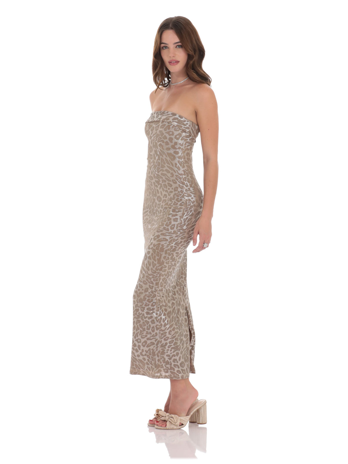 Pink bridesmaid dress with a-line silhouette and maxi length