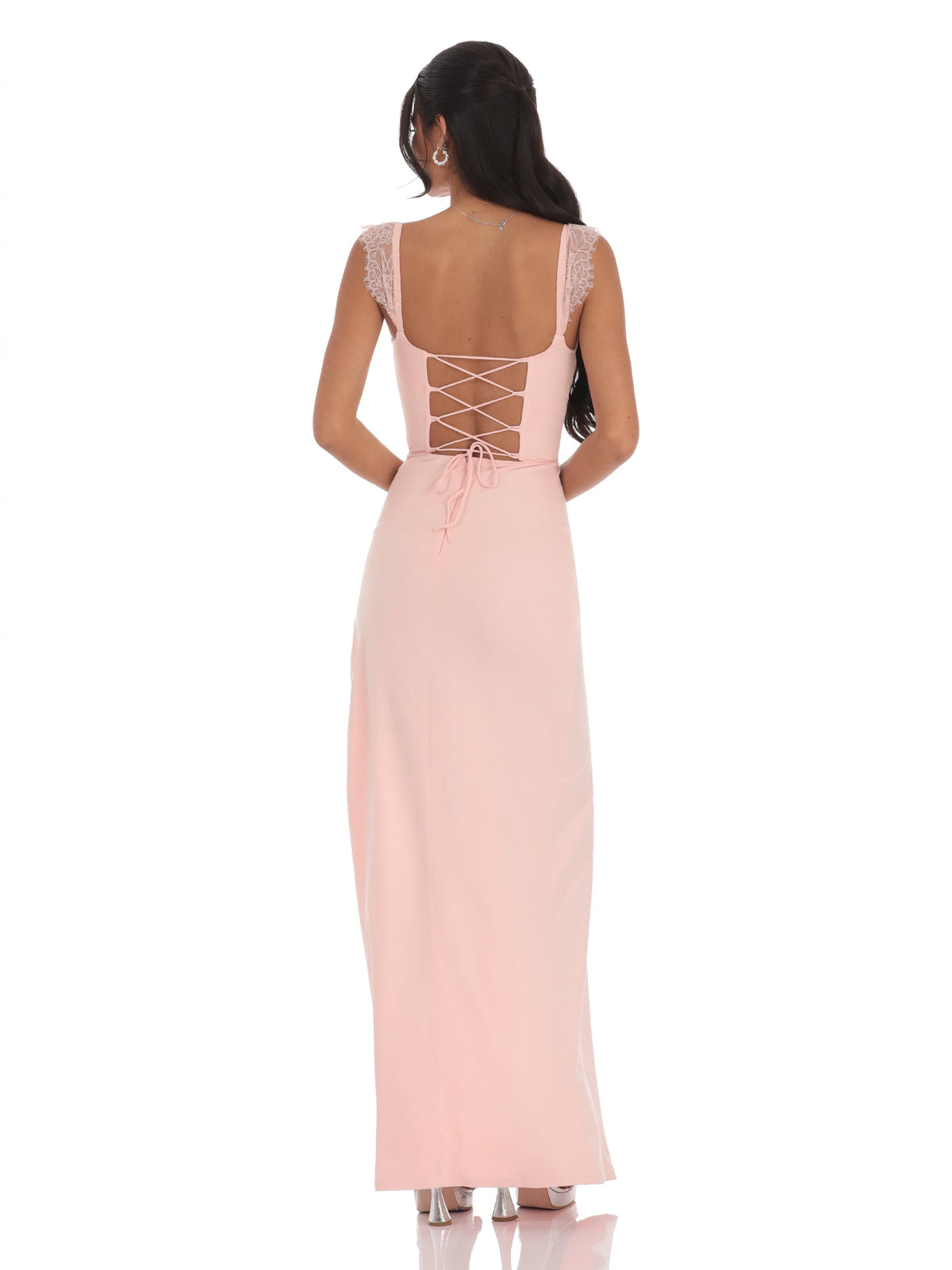 Pink bridesmaid dress with a-line silhouette and maxi length