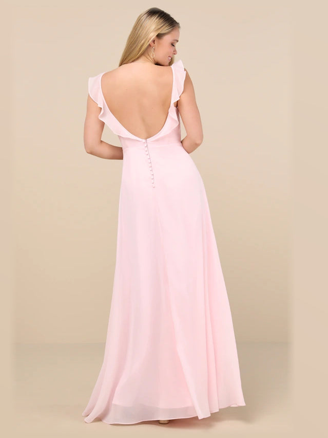 Light Pink formal dress with a-line silhouette and maxi length