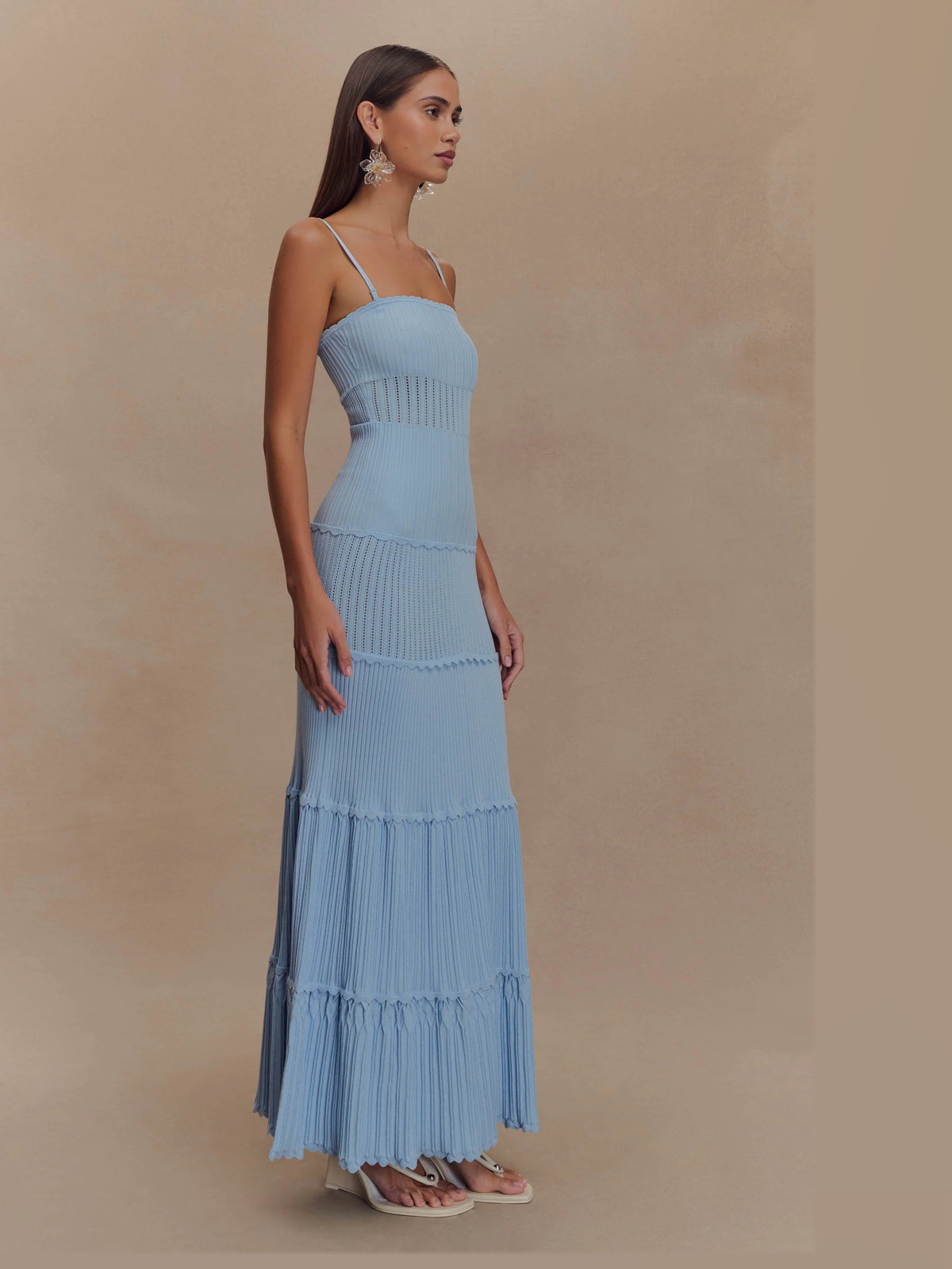 Cornflower Blue formal dress with a-line silhouette and maxi length