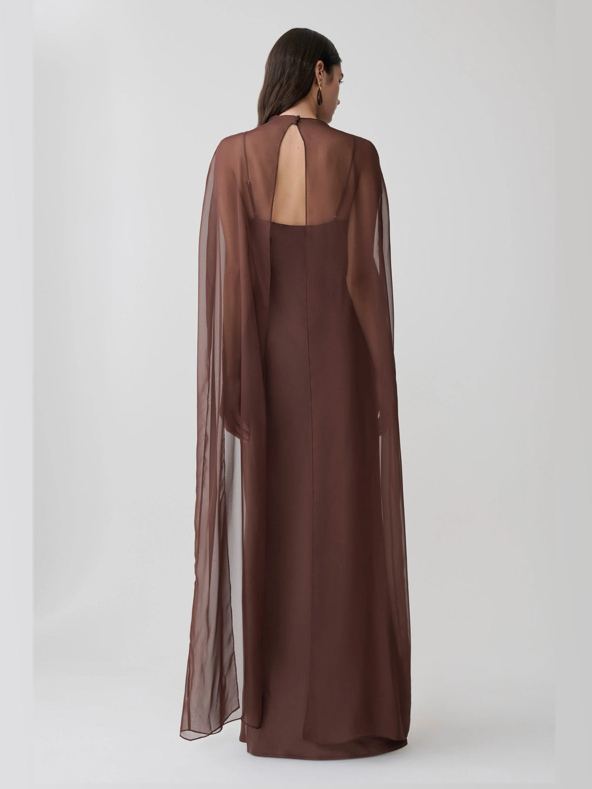 Mocha formal dress with a-line silhouette and maxi length