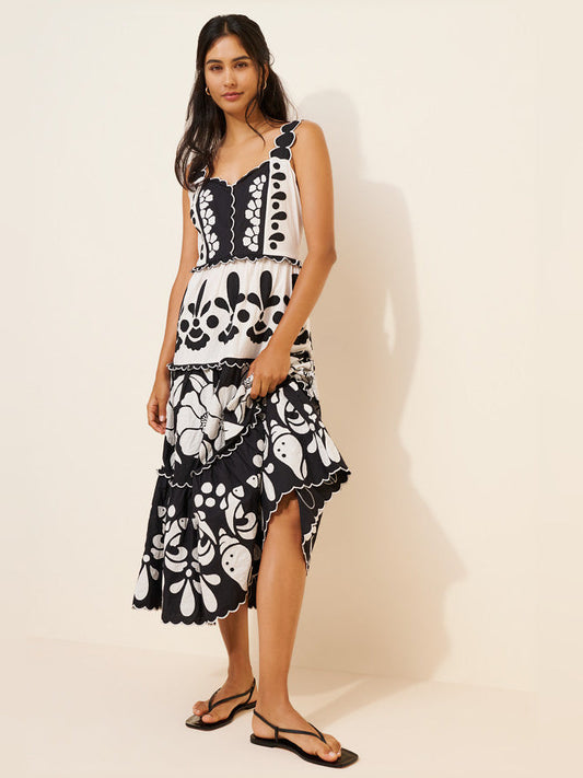 Floral midi formal dress with floral print, full-length front view