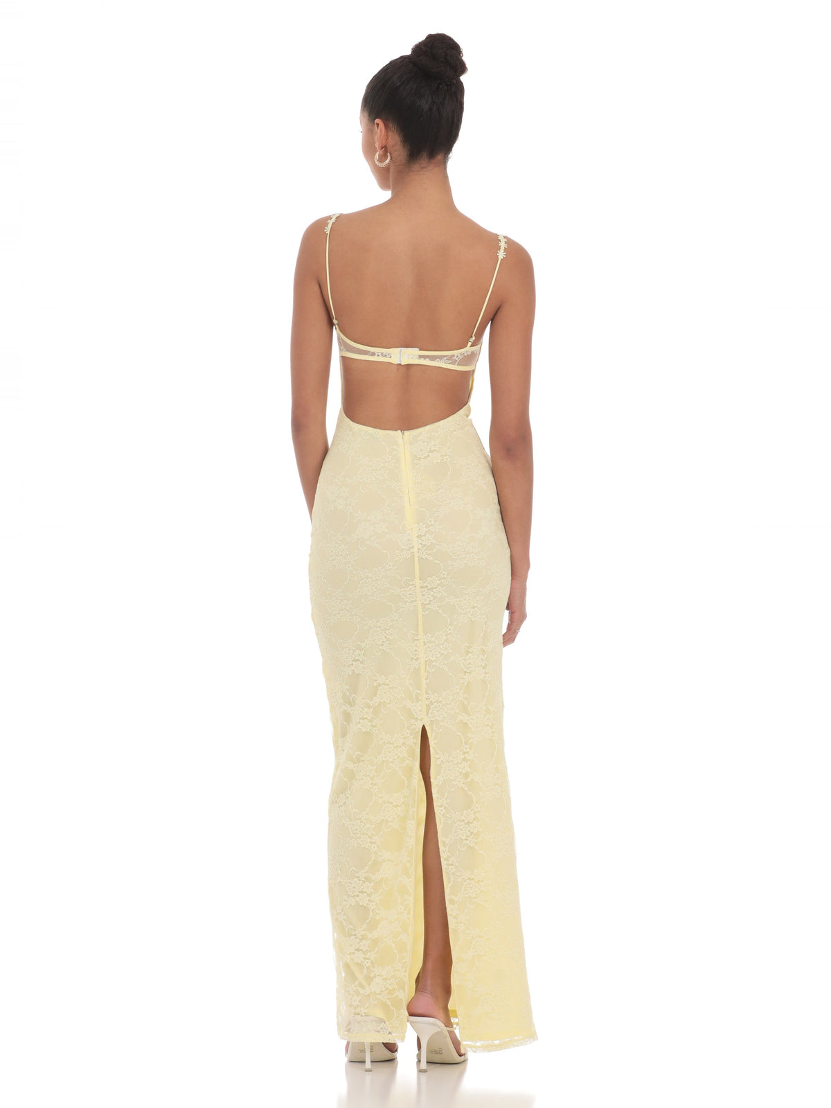 Yellow bridesmaid dress with a-line silhouette and maxi length