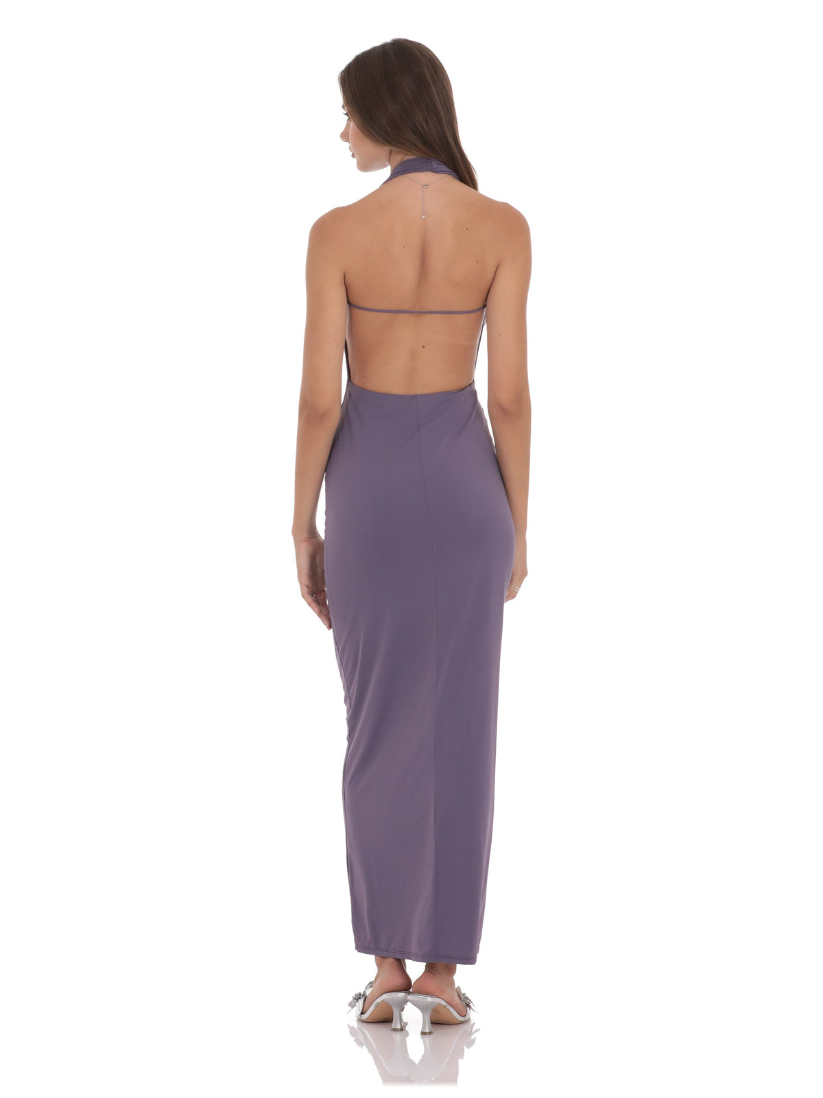 Dusty Purple bridesmaid dress with a-line silhouette and maxi length