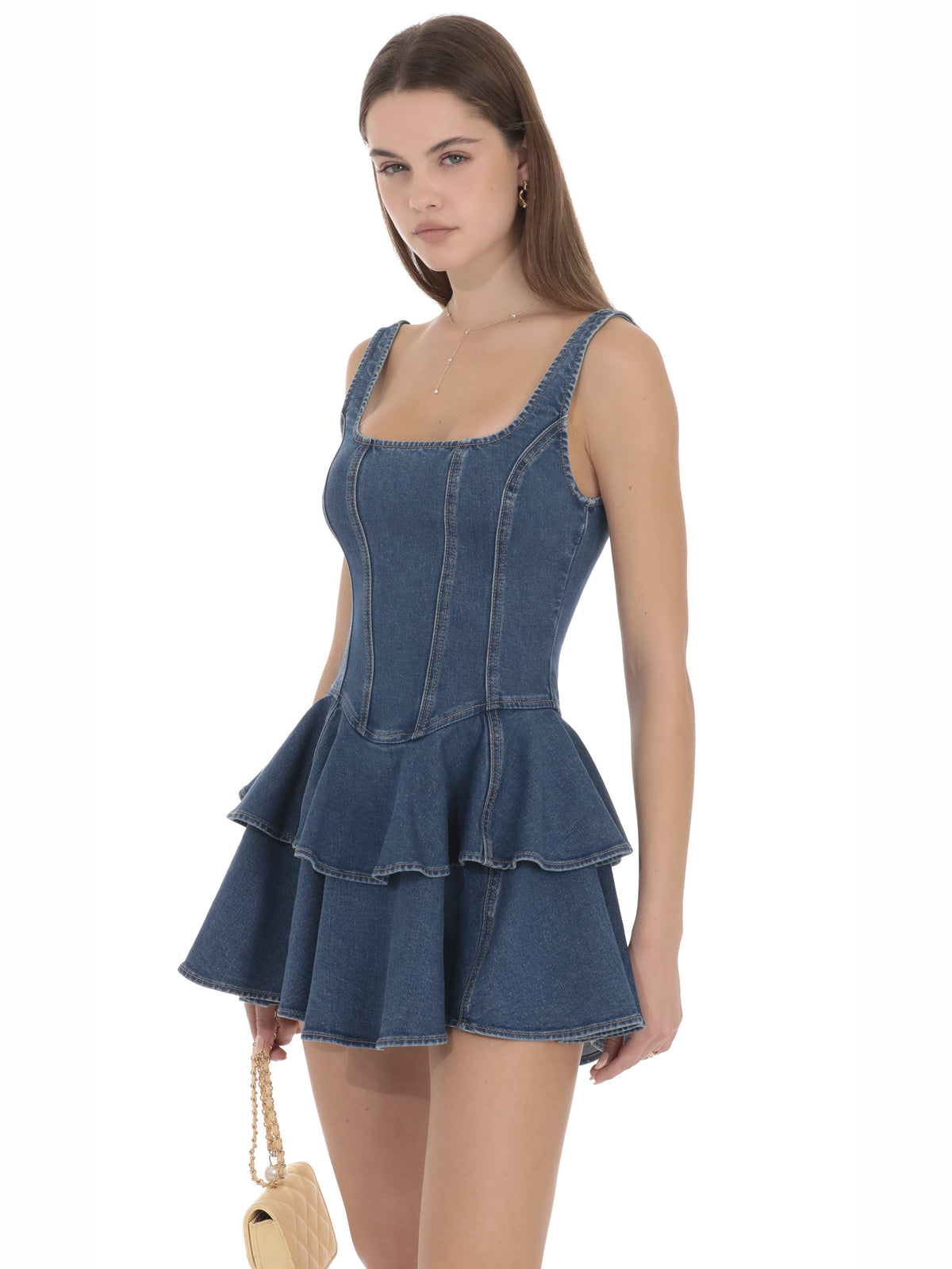 Blue homecoming dress with a-line silhouette and mini length