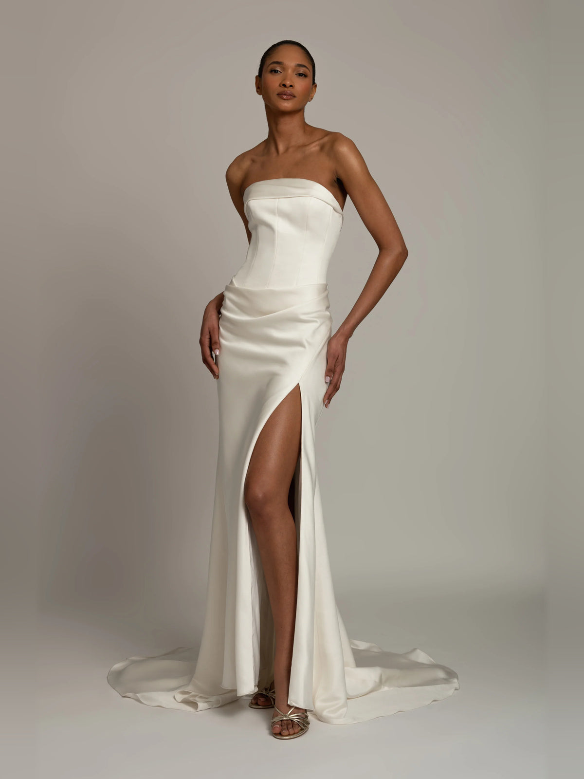 strapless asymmetrical floor-length formal dress - image 1
