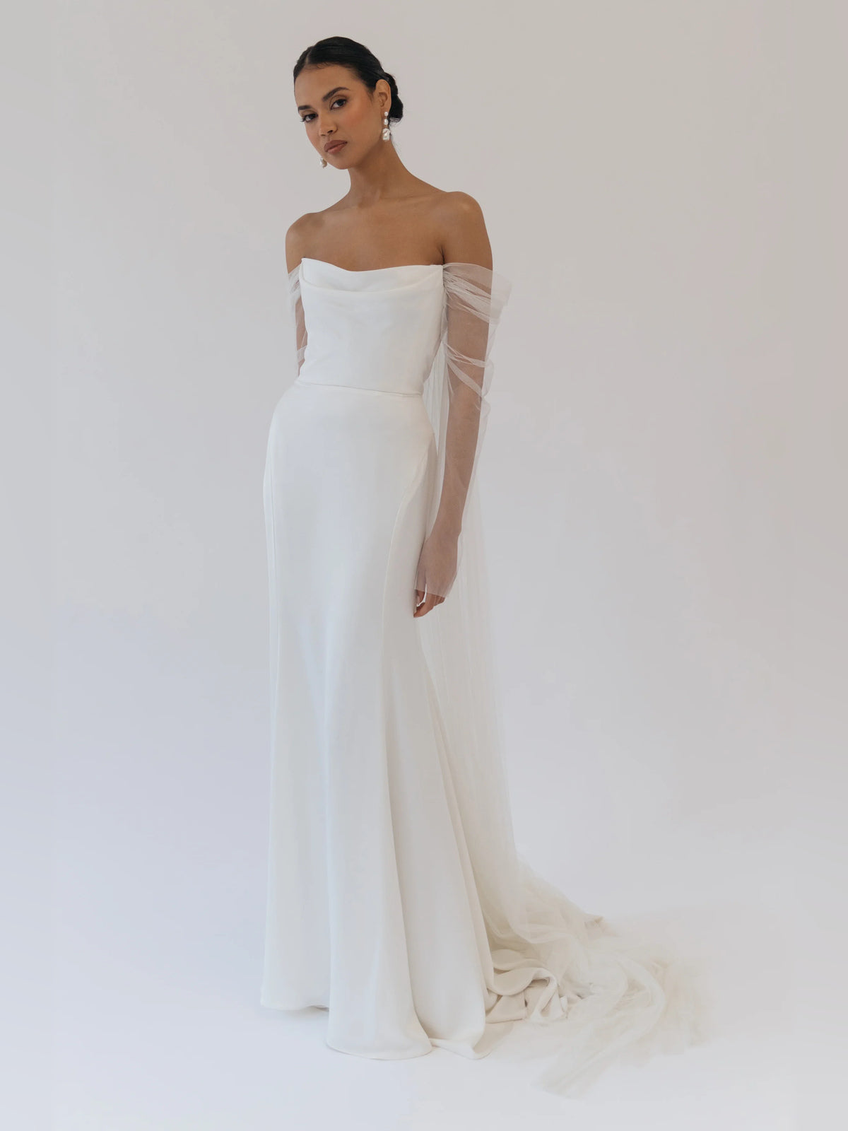 off shoulder fit-and-flare floor-length formal dress - image 1