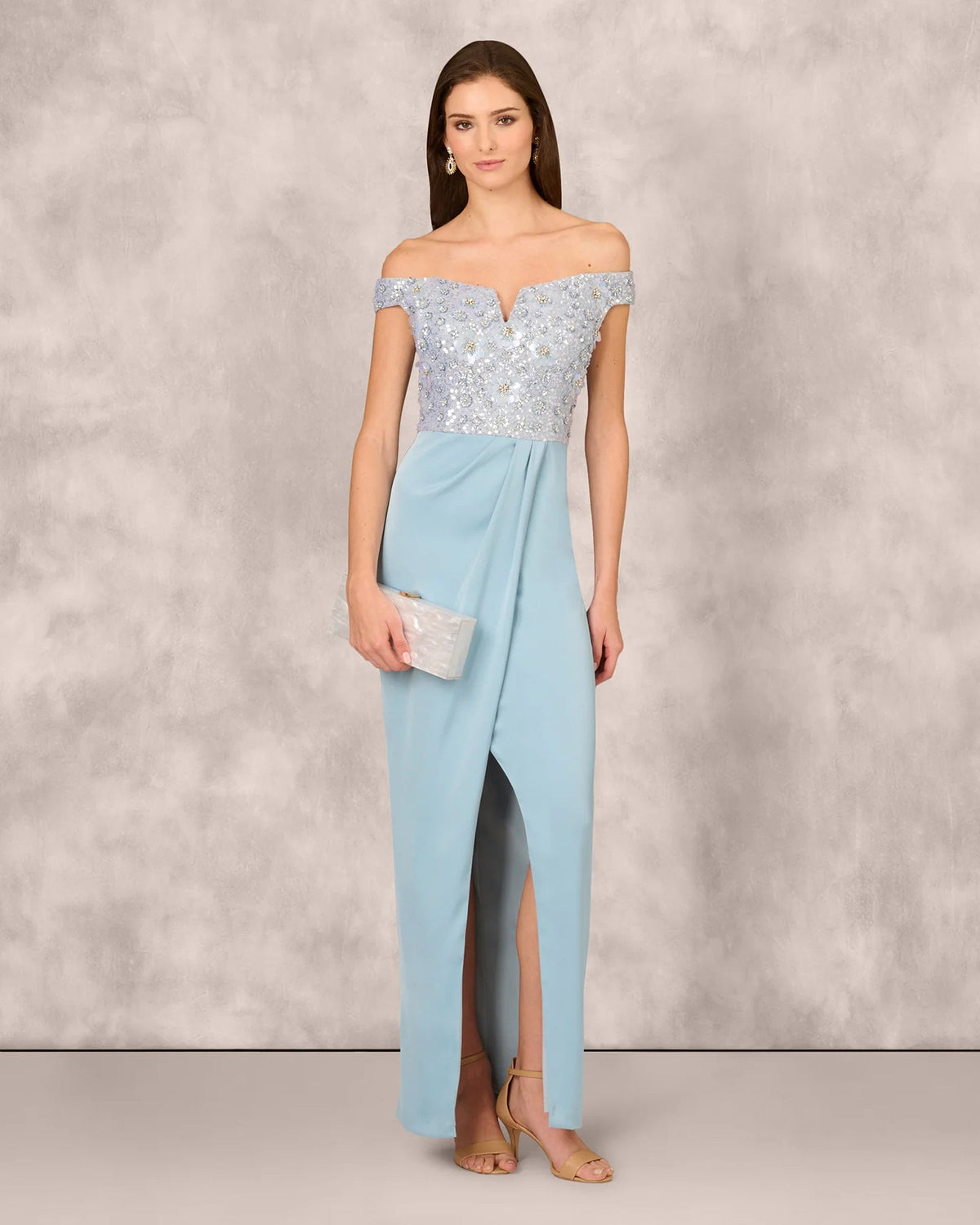 off shoulder column floor-length mother of the bride dress - image 1