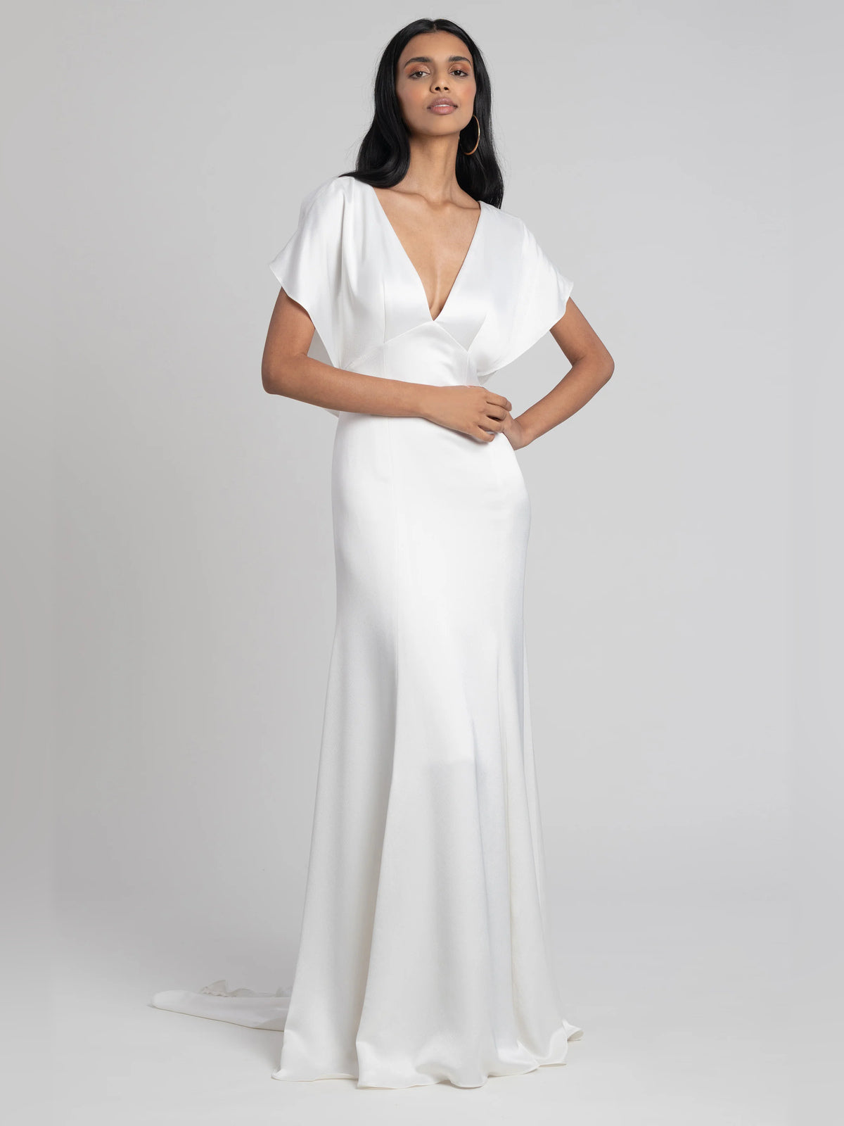 v neck fit-and-flare floor-length formal dress - image 1