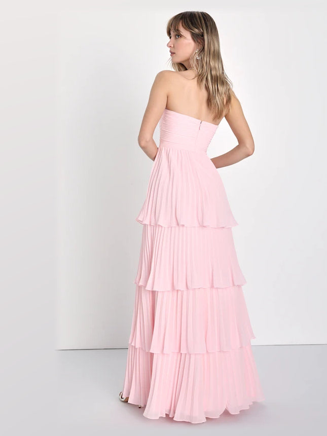 Light Pink formal dress with a-line silhouette and maxi length