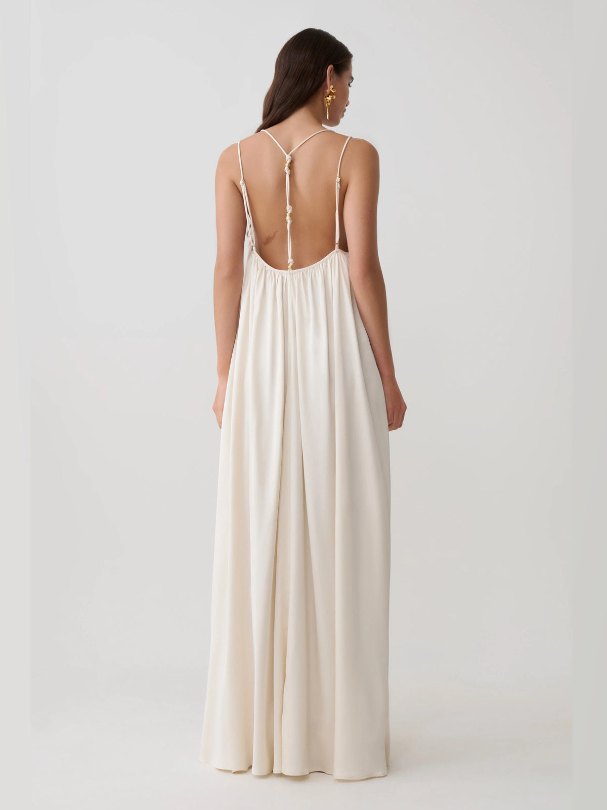 Buttercream formal dress with a-line silhouette and maxi length