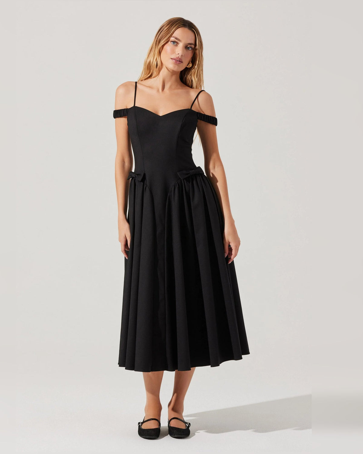off-shoulder a-line midi formal dress - image 1