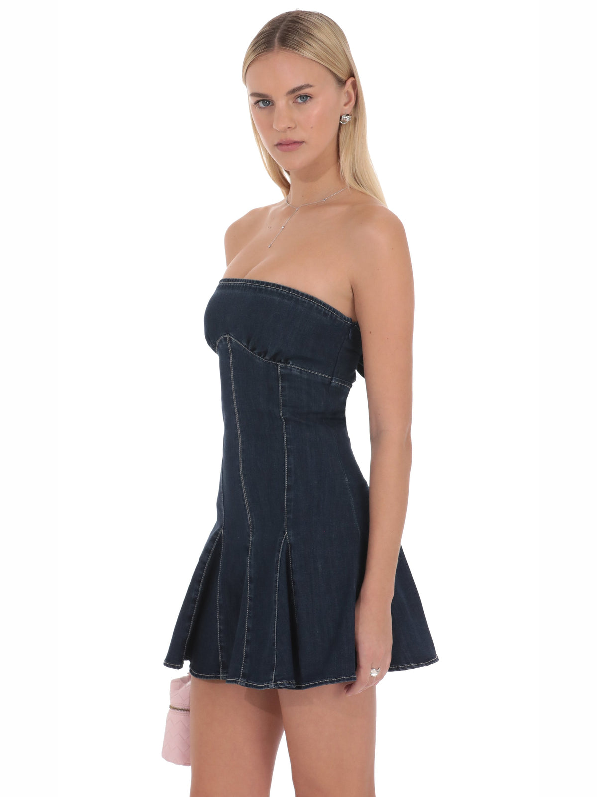 Blue homecoming dress with a-line silhouette and mini length