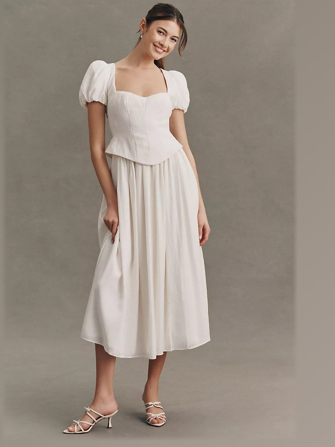 Ivory formal dress with a-line silhouette and maxi length