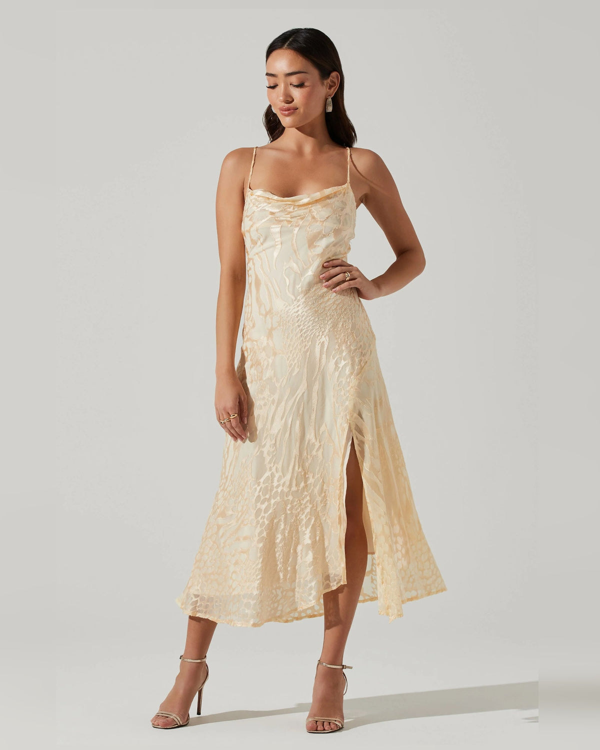 spaghetti strap a-line midi formal dress - image 1